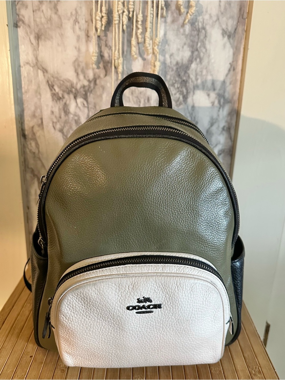 COACH Court Colorblock Backpack Green White Tag C2797 Medium